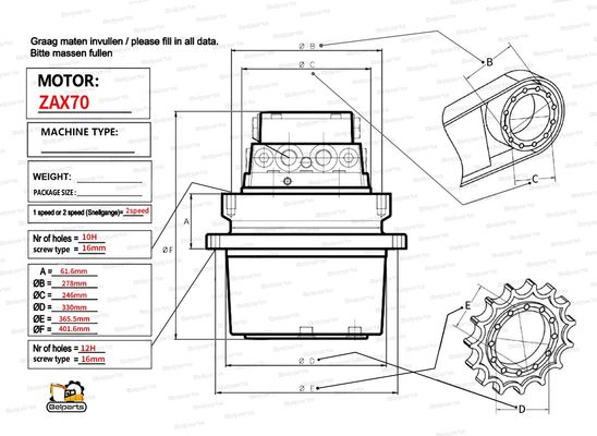 Moteur de translation pour excavatrice Hitachi EX60-2 ZX70 EX75 EX60-5 9069509