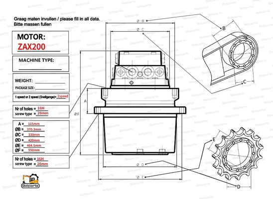 Belparts excavateur HMGF36 ZX200 ZX200-6 Réparation de fuite d'huile du moteur de translation hydraulique 9168003 9195451